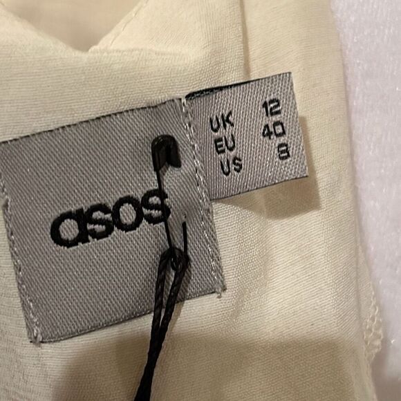 Asos Women's 8 Pleat Side Midi Dress Ivory Cream Modest With Detachable Slip New - Picture 10 of 14